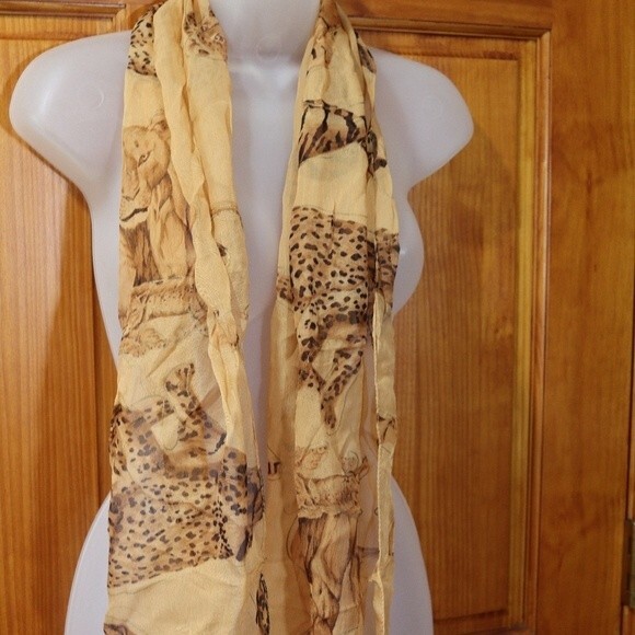 Vintage Lion Leopard Tiger Graphic Sheer Scarf Carol Baskin Tiger King Big Cats - Picture 2 of 7